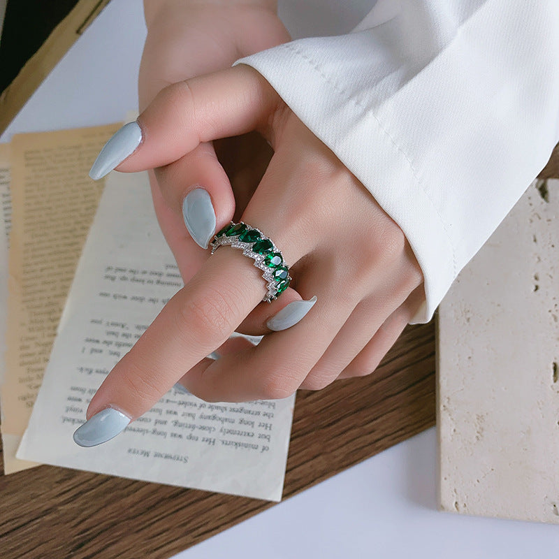 S925 silver Grön Dropsten ring